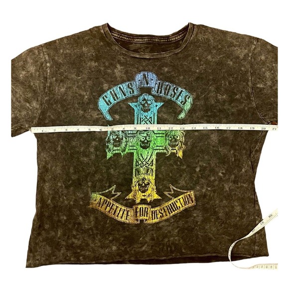 Guns N Roses Grey Cropped Band Tee- Sz Large - Distressed - Picture 7 of 8